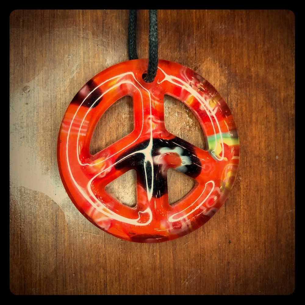 70’s vintage glass peace sign necklace